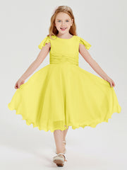Chiffon Tea Length Junior Bridesmaid Dresses Lemon