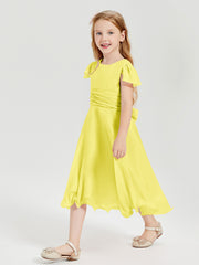 Chiffon Tea Length Junior Bridesmaid Dresses Lemon