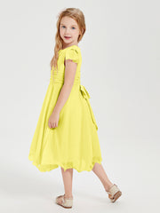 Chiffon Tea Length Junior Bridesmaid Dresses Lemon