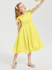 Chiffon Tea Length Junior Bridesmaid Dresses Lemon
