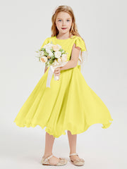 Chiffon Tea Length Junior Bridesmaid Dresses Lemon