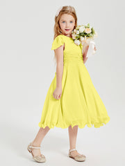 Chiffon Tea Length Junior Bridesmaid Dresses Lemon