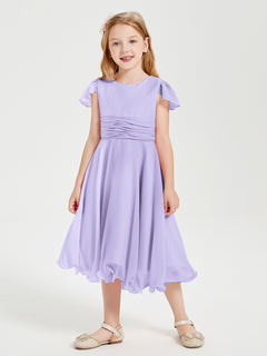 Chiffon Tea Length Junior Bridesmaid Dresses Lilac