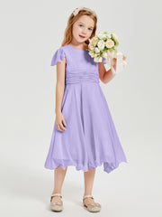 Chiffon Tea Length Junior Bridesmaid Dresses Lilac