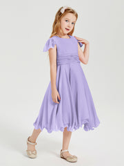 Chiffon Tea Length Junior Bridesmaid Dresses Lilac