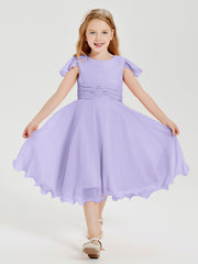 Chiffon Tea Length Junior Bridesmaid Dresses Lilac