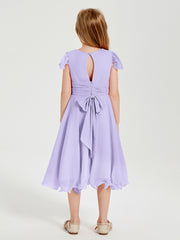 Chiffon Tea Length Junior Bridesmaid Dresses Lilac