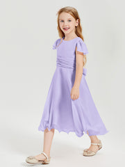 Chiffon Tea Length Junior Bridesmaid Dresses Lilac