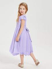 Chiffon Tea Length Junior Bridesmaid Dresses Lilac