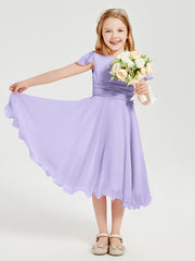 Chiffon Tea Length Junior Bridesmaid Dresses Lilac