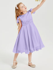 Chiffon Tea Length Junior Bridesmaid Dresses Lilac