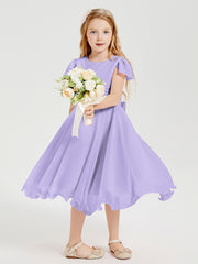 Chiffon Tea Length Junior Bridesmaid Dresses Lilac