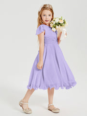 Chiffon Tea Length Junior Bridesmaid Dresses Lilac