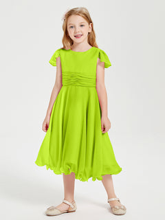 Chiffon Tea Length Junior Bridesmaid Dresses Lime Green