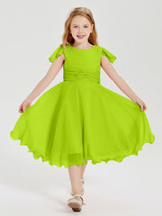 Chiffon Tea Length Junior Bridesmaid Dresses Lime Green