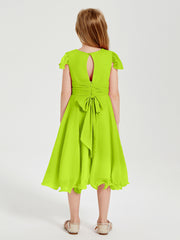 Chiffon Tea Length Junior Bridesmaid Dresses Lime Green