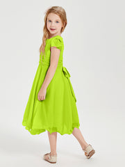 Chiffon Tea Length Junior Bridesmaid Dresses Lime Green