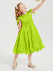 Chiffon Tea Length Junior Bridesmaid Dresses Lime Green