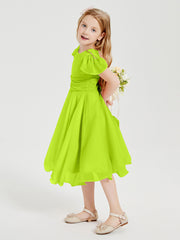 Chiffon Tea Length Junior Bridesmaid Dresses Lime Green