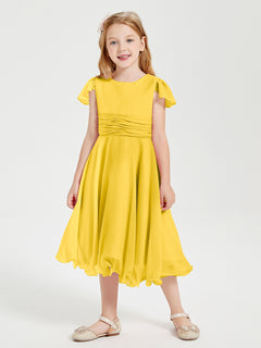 Chiffon Tea Length Junior Bridesmaid Dresses Marigold