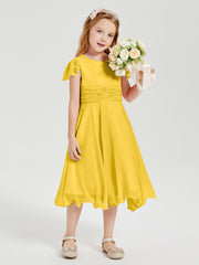 Chiffon Tea Length Junior Bridesmaid Dresses Marigold