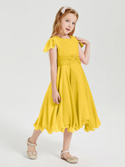 Chiffon Tea Length Junior Bridesmaid Dresses Marigold