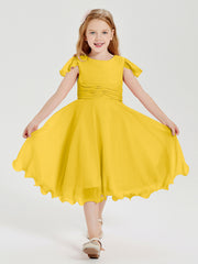 Chiffon Tea Length Junior Bridesmaid Dresses Marigold