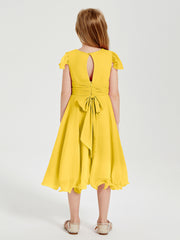 Chiffon Tea Length Junior Bridesmaid Dresses Marigold
