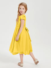 Chiffon Tea Length Junior Bridesmaid Dresses Marigold
