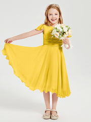 Chiffon Tea Length Junior Bridesmaid Dresses Marigold