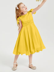 Chiffon Tea Length Junior Bridesmaid Dresses Marigold