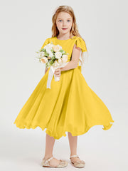 Chiffon Tea Length Junior Bridesmaid Dresses Marigold