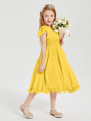 Chiffon Tea Length Junior Bridesmaid Dresses Marigold