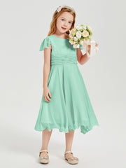 Chiffon Tea Length Junior Bridesmaid Dresses Mint Green