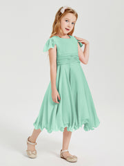 Chiffon Tea Length Junior Bridesmaid Dresses Mint Green