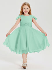 Chiffon Tea Length Junior Bridesmaid Dresses Mint Green