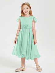 Chiffon Tea Length Junior Bridesmaid Dresses Mint Green