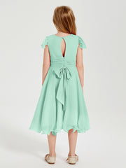 Chiffon Tea Length Junior Bridesmaid Dresses Mint Green
