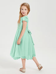 Chiffon Tea Length Junior Bridesmaid Dresses Mint Green
