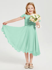 Chiffon Tea Length Junior Bridesmaid Dresses Mint Green