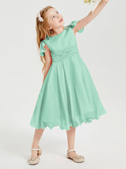 Chiffon Tea Length Junior Bridesmaid Dresses Mint Green