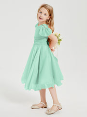 Chiffon Tea Length Junior Bridesmaid Dresses Mint Green