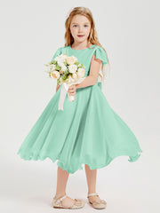 Chiffon Tea Length Junior Bridesmaid Dresses Mint Green
