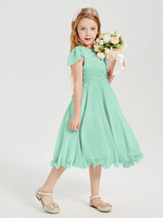 Chiffon Tea Length Junior Bridesmaid Dresses Mint Green