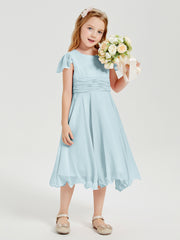 Chiffon Tea Length Junior Bridesmaid Dresses Mist