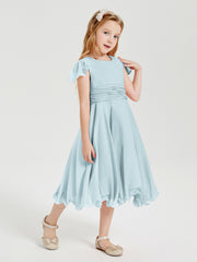 Chiffon Tea Length Junior Bridesmaid Dresses Mist