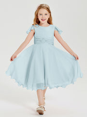 Chiffon Tea Length Junior Bridesmaid Dresses Mist