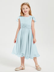 Chiffon Tea Length Junior Bridesmaid Dresses Mist