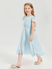 Chiffon Tea Length Junior Bridesmaid Dresses Mist