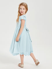 Chiffon Tea Length Junior Bridesmaid Dresses Mist